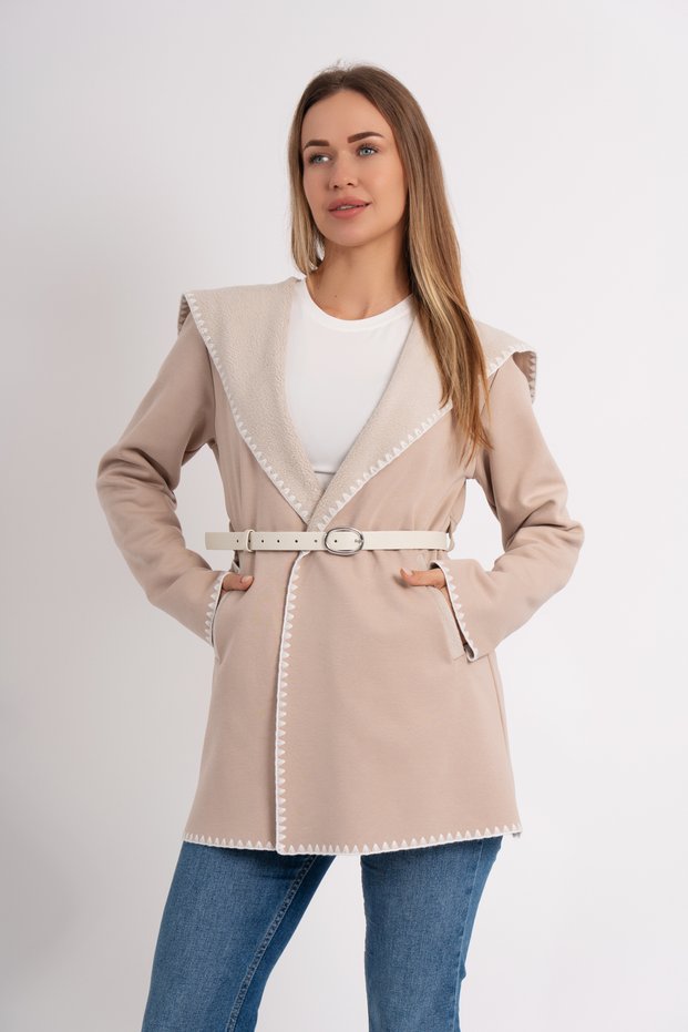 Details of the Sewing, Belt, Inner Wool, Pocket, Hood Hooded