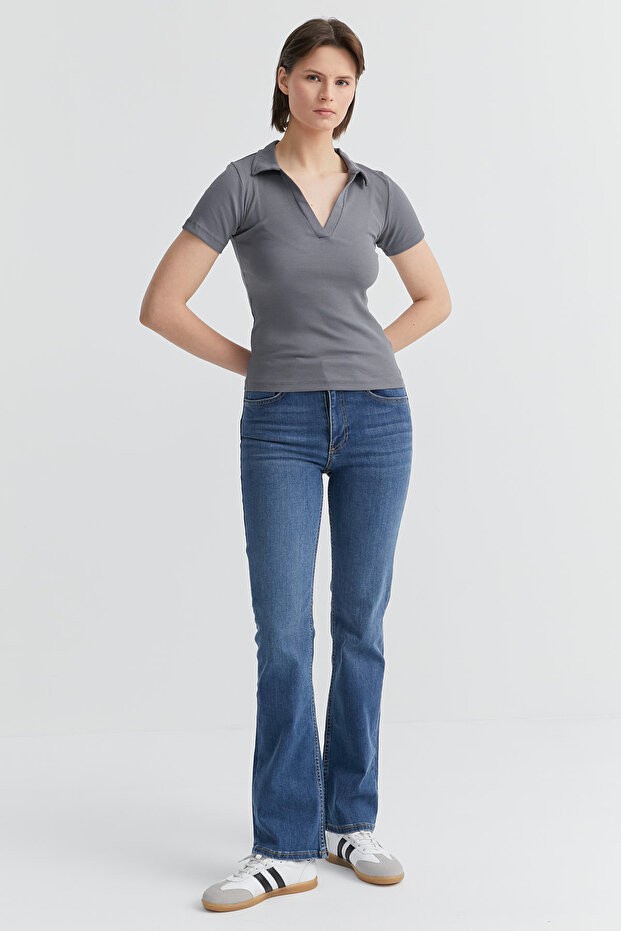 Kadın Basic Polo Yaka T-shirt - 7