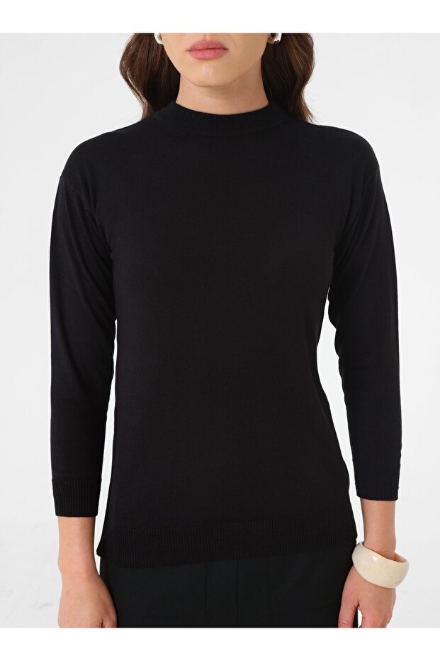 Soft Knitted Basic Sweater - Black - - 4