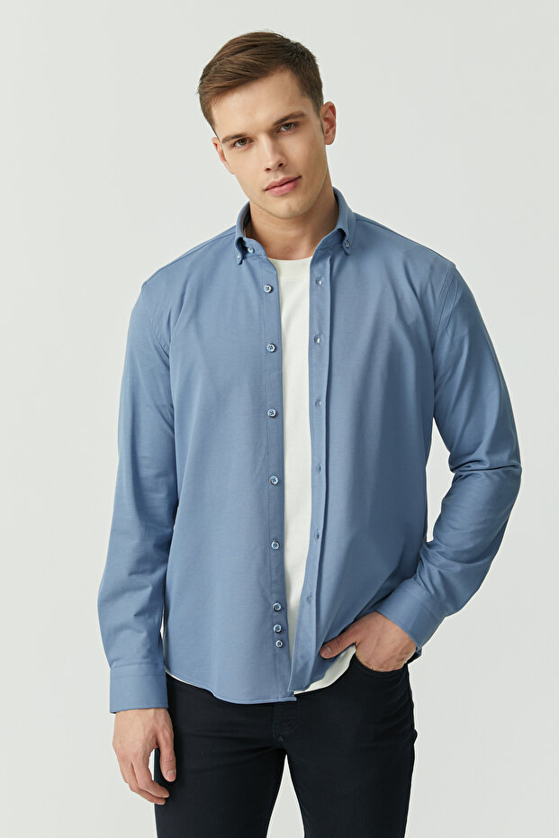 Yaka Düğmeli Regular Gömlek - 5