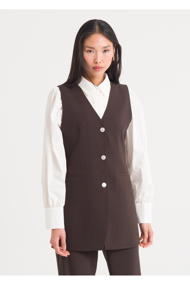 Düğmeli Uzun Yelek - 6