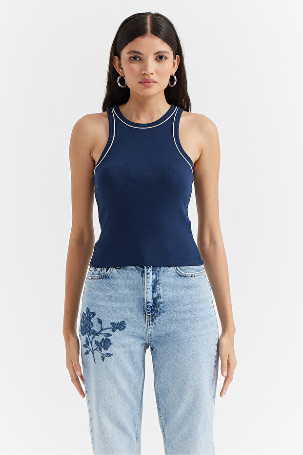 Kadın Halter Yaka Fitilli Basic Body - 1