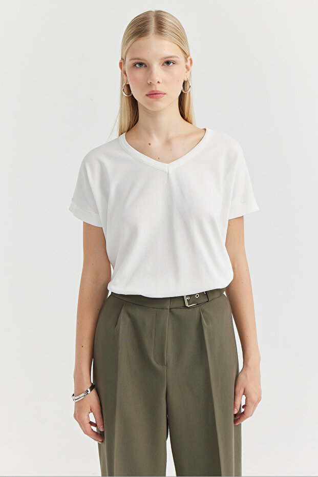 Kadın V Yaka Triko Bluz - 2