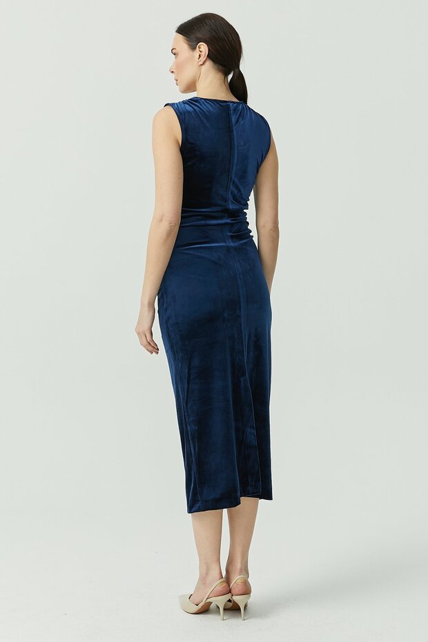 Kadın Drapeli Kadife Elbise - 8