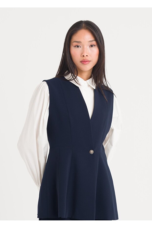 Peplum Düğmeli Yelek - 5