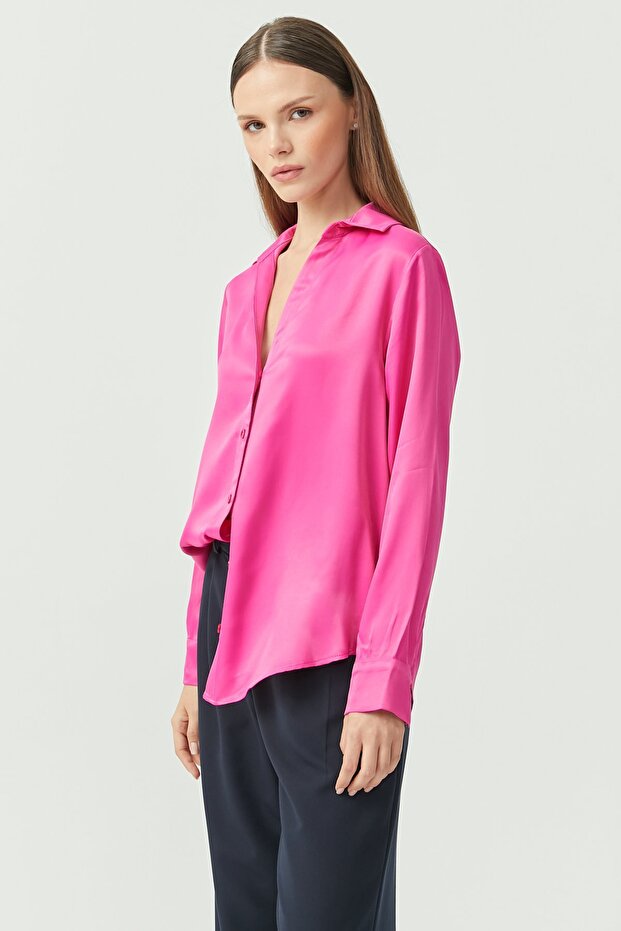 Kadın Basic Saten Gömlek - 3