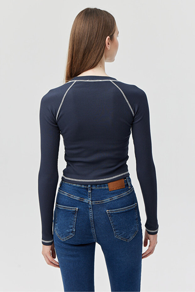 Kadın Kontrast Dikişli Body - 5