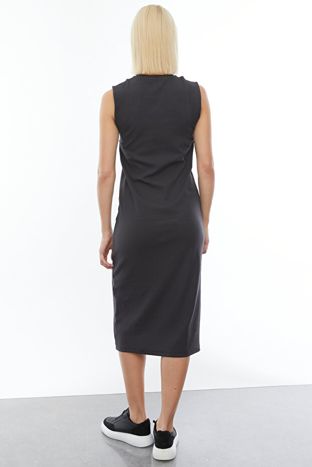 Kadın Sıfır Kol Basic Midi Boy Elbise - 6