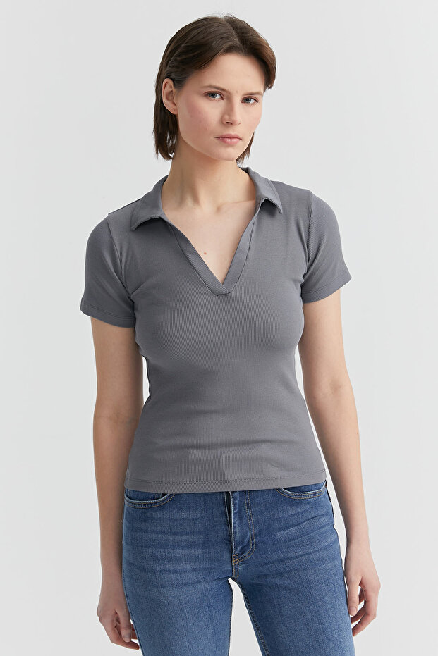 Kadın Basic Polo Yaka T-shirt - 5