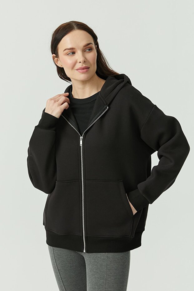 Women's Hooded Front Zipper Sweat Top