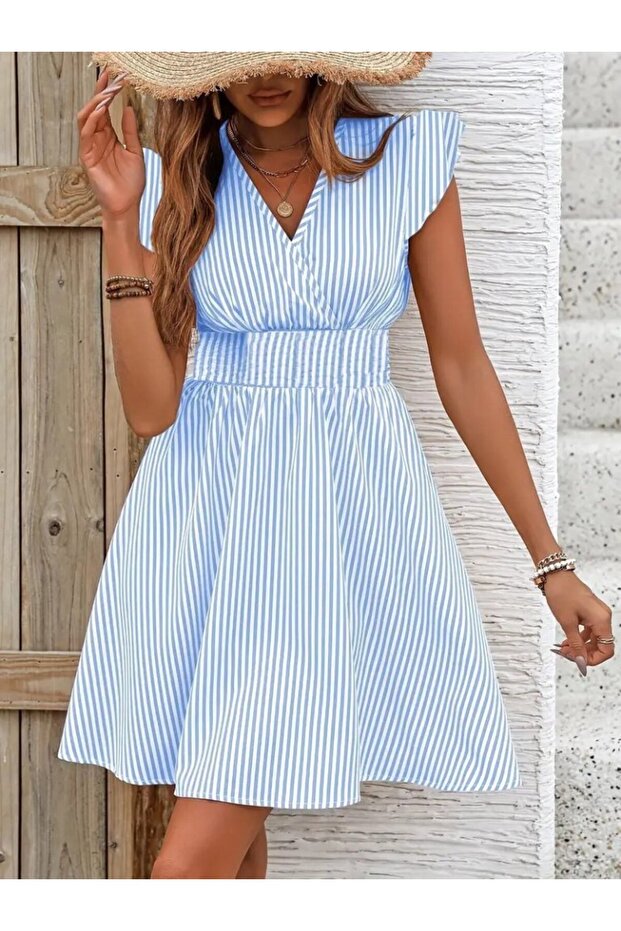 Women's Short Sleeve Double Breasted Collar Poplin Dress