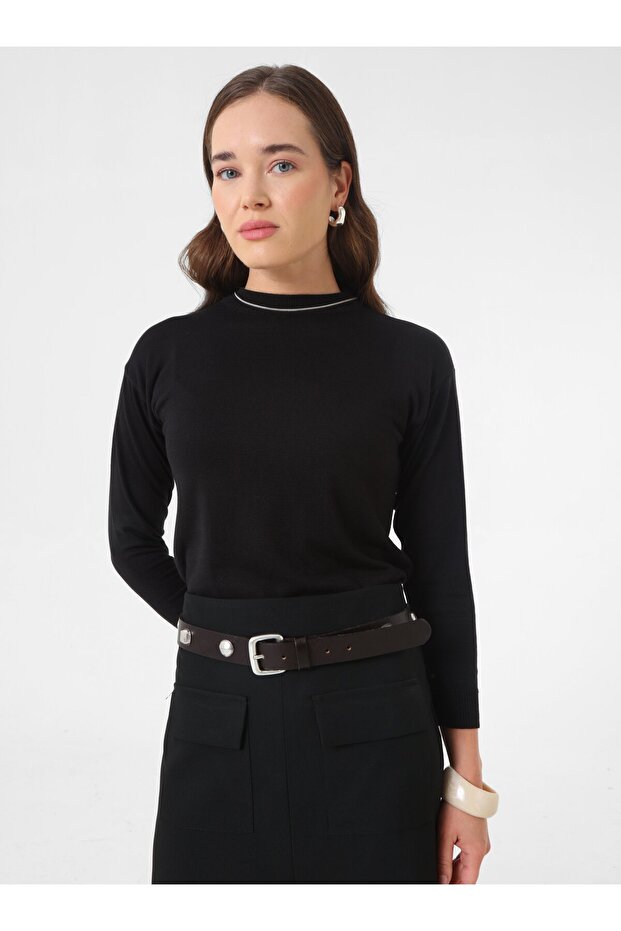 Soft Knitted Basic Sweater - Black - - 1