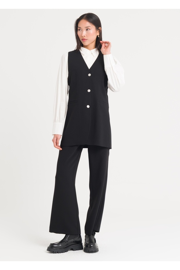 Düğmeli Uzun Yelek - 5