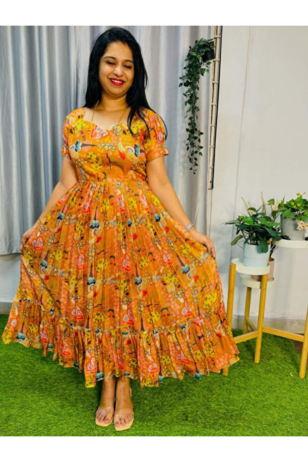 Yellow Kota Chex Gown - PMM17831 | Yellow