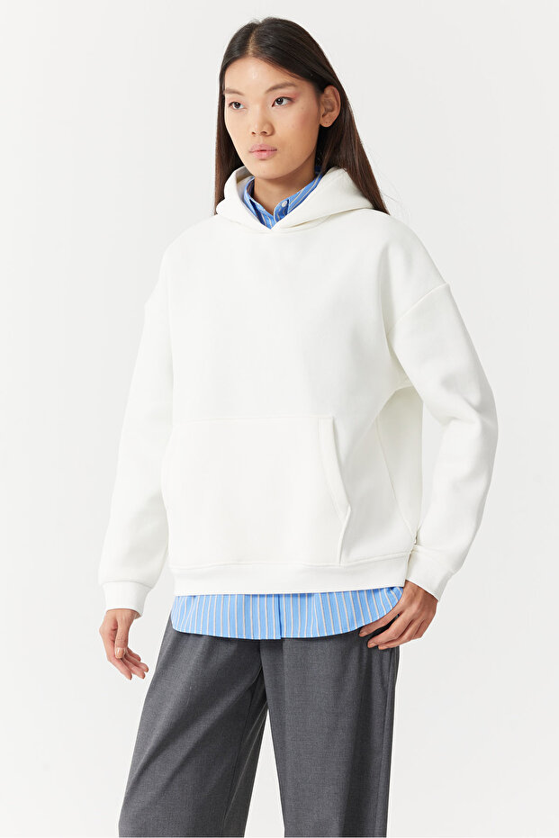 Kadın Oversize Kapüşonlu Sweat Üst - 4