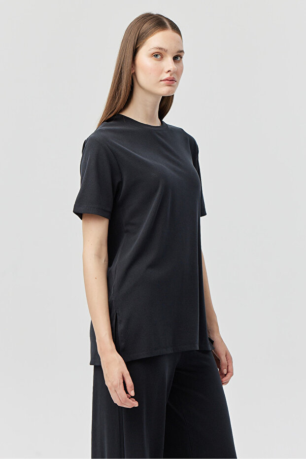 Kadın İnce Fitilli Basic T-shirt - 4