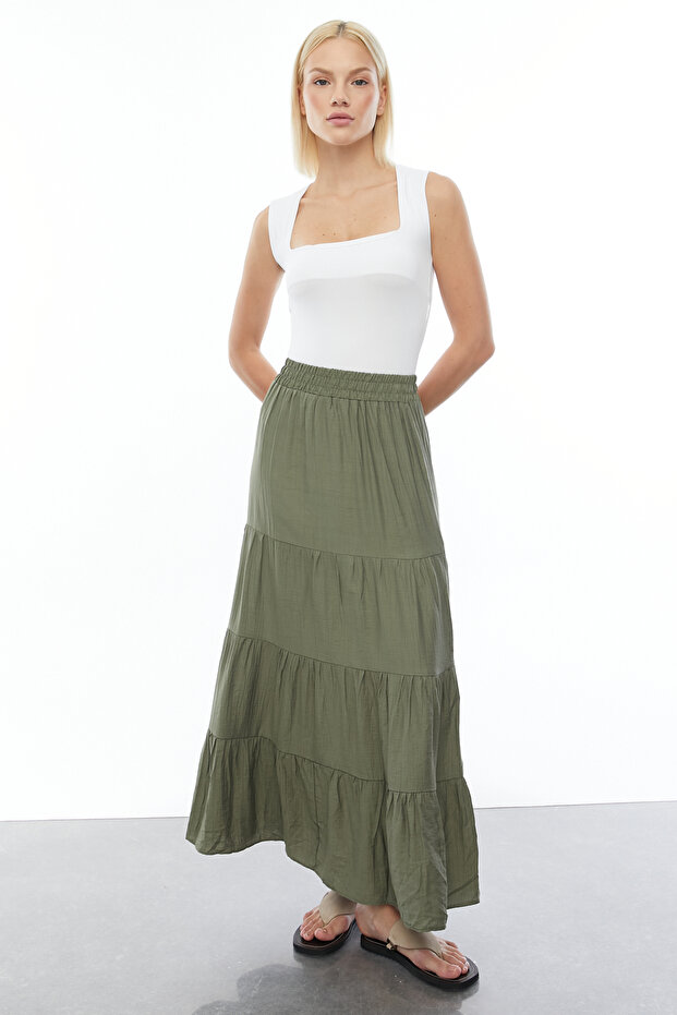 Women's Elastic Waist Midi Skirt