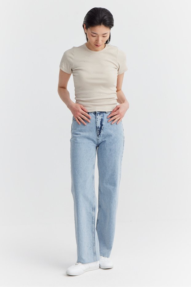 Women's High Waist Raw Hem Jeans