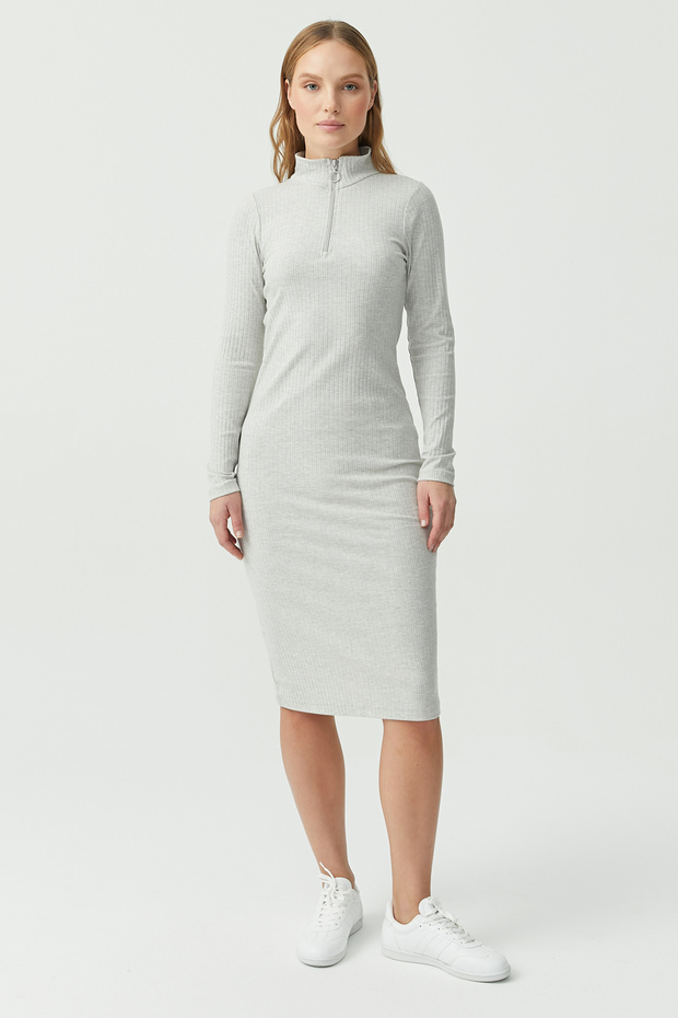 Women's Zippered Collar Corded Fabric Dress
