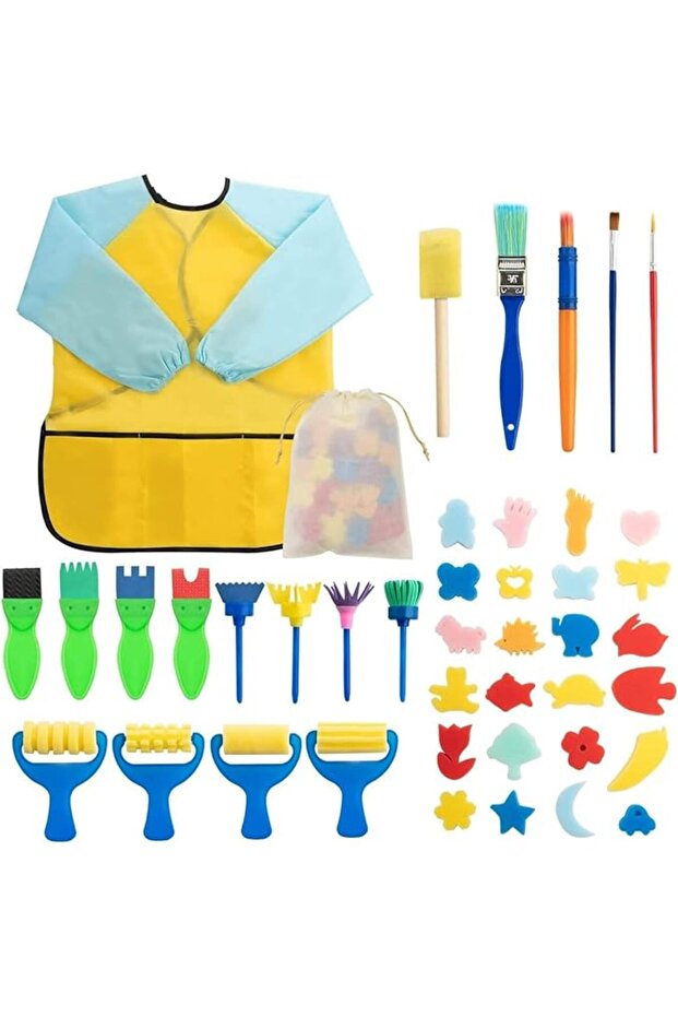 Kids Early Learning Sponge Painting Brushes Kit, 42 Pieces Sponge Drawing Shapes Paint Craft Brushes