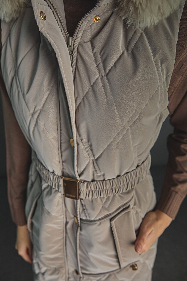 Çıkarılabilir Kapüşonlu Kapitone Yelek - 5