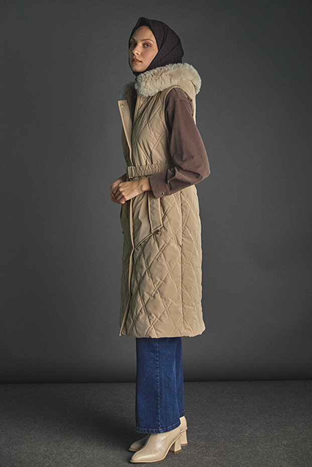 Çıkarılabilir Kapüşonlu Kapitone Yelek - 4