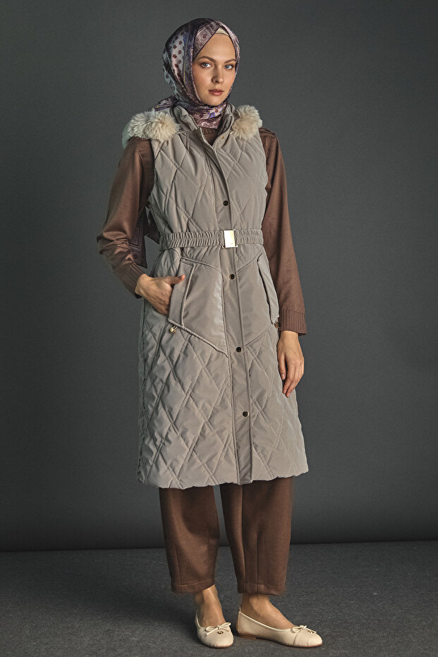 Çıkarılabilir Kapüşonlu Kapitone Yelek - 1