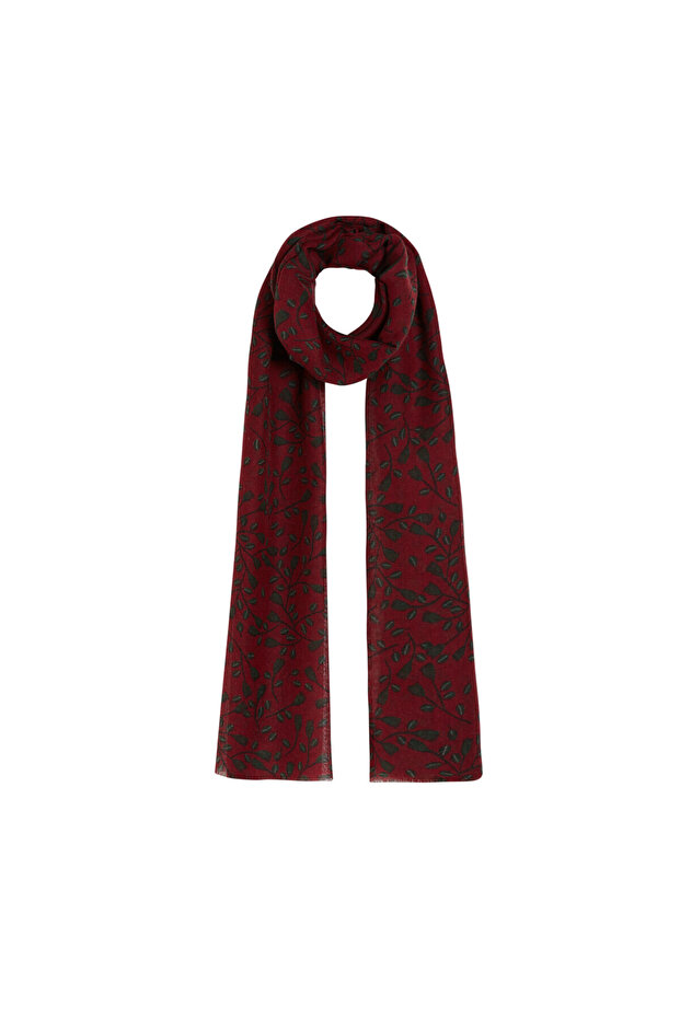 Burgundy Mini Leaf Patterned Wool Shawl - 2