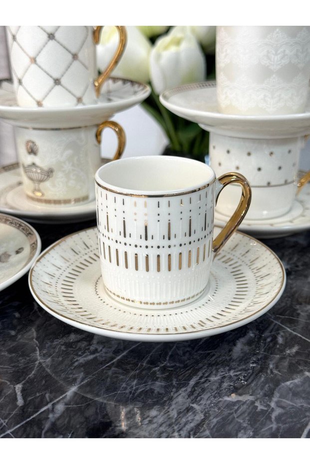 6-Person Porcelain Cup Set 90 ml Tkebt White