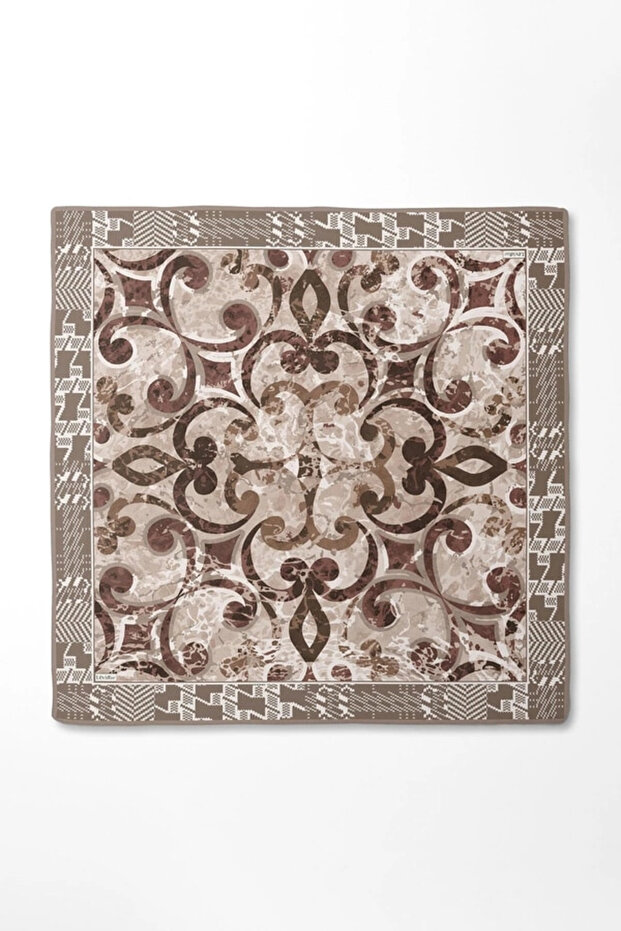 وشاح حريري منقوش - لون القهوة الحليبية - 3