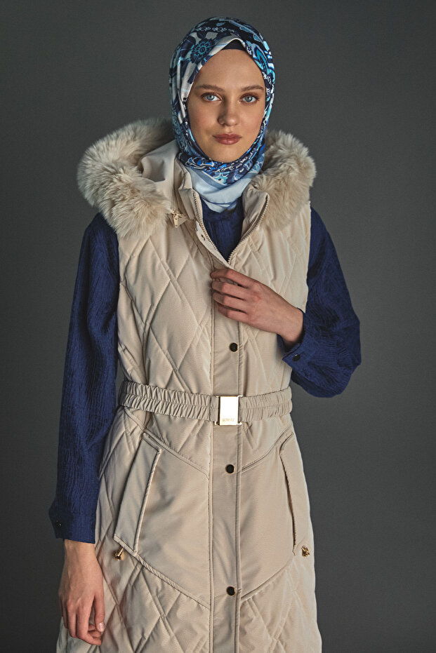 Çıkarılabilir Kapüşonlu Kapitone Yelek - 4