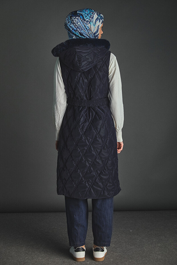 Çıkarılabilir Kapüşonlu Kapitone Yelek - 4