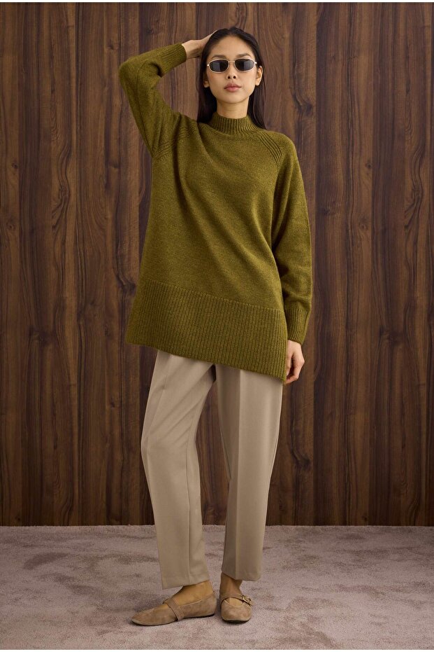 Balıkçı Yaka Basic Kazak Yosun - 1