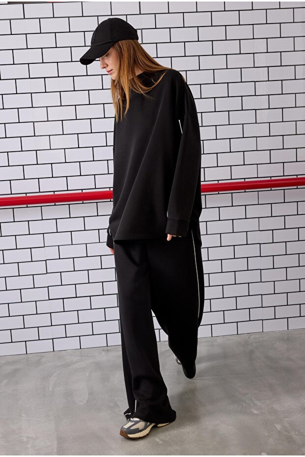 Contrast Piped Tracksuit Set Black - 2