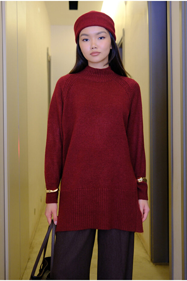 Balıkçı Yaka Basic Kazak Bordo - 4