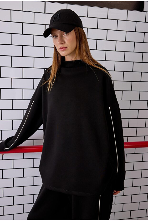 Contrast Piped Tracksuit Set Black - 7