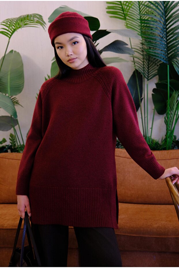 Balıkçı Yaka Basic Kazak Bordo - 1