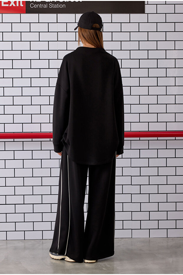 Contrast Piped Tracksuit Set Black - 6