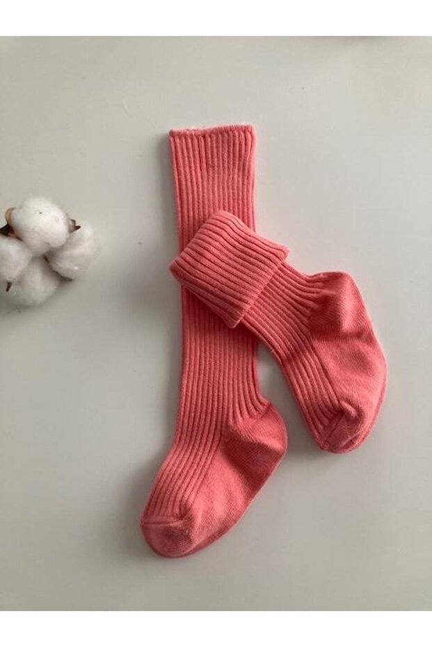 Candy Pink Corded Fabric Knee High Socks