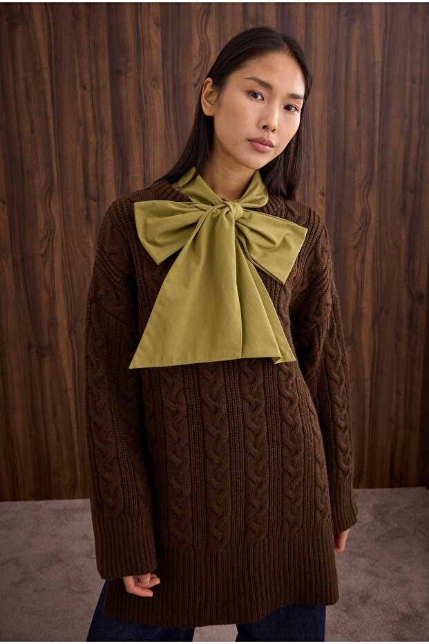 Braided Long Sweater Brown - 2