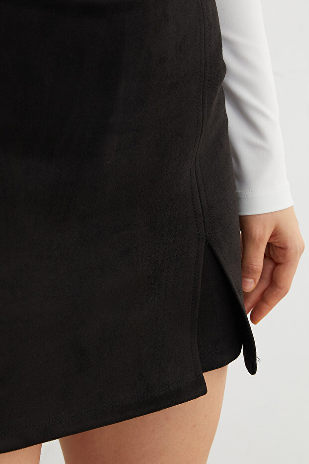 Basic Süet Yırtmaçlı Şort Etek - 8