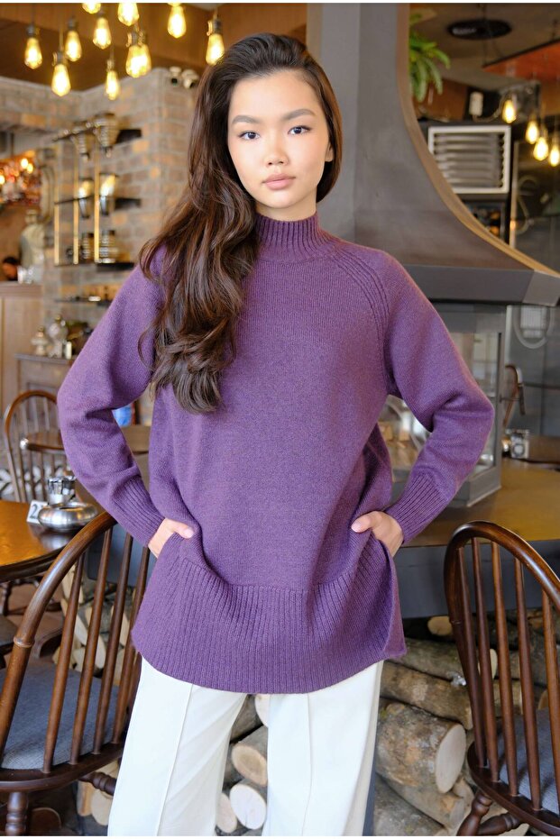 Balıkçı Yaka Basic Kazak Menekşe - 1