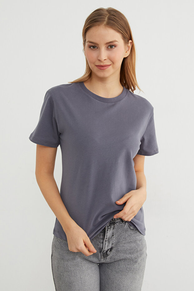 Basic Bisiklet Yaka Tişört - 2