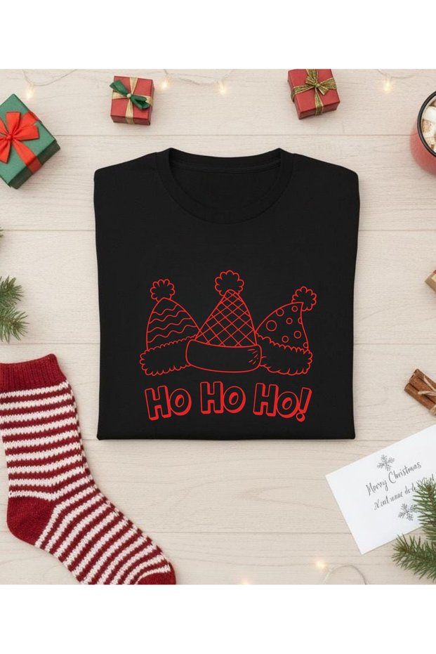 Ho Ho Ho Printed New Year T-Shirt,Christmas Gift,Family Matching T-Shirt(Add Products to Make Matching)