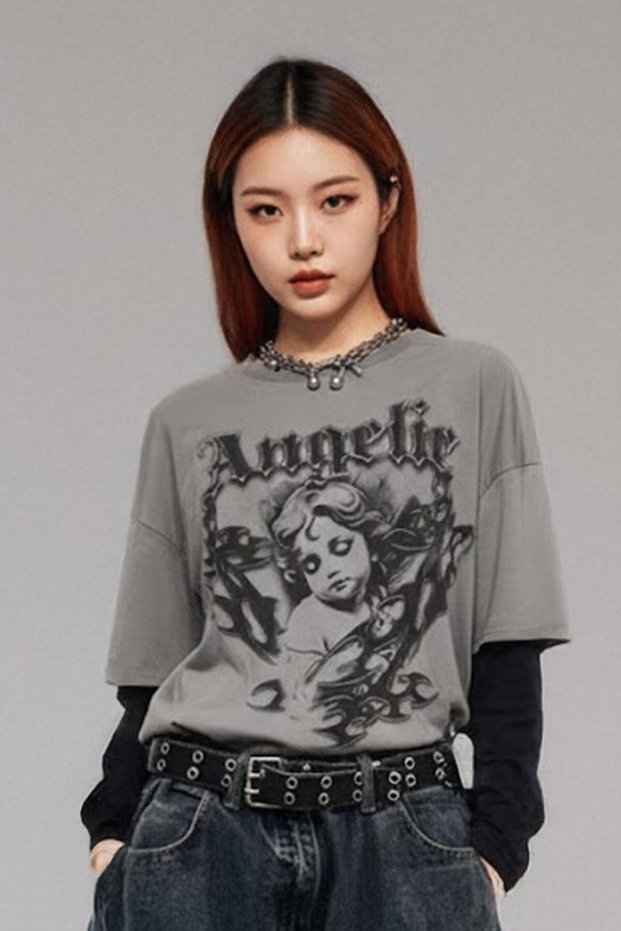 Smoked Gothic Angelic Harajuku Black Sleeved Y2K Long Sleeve T-Shirt