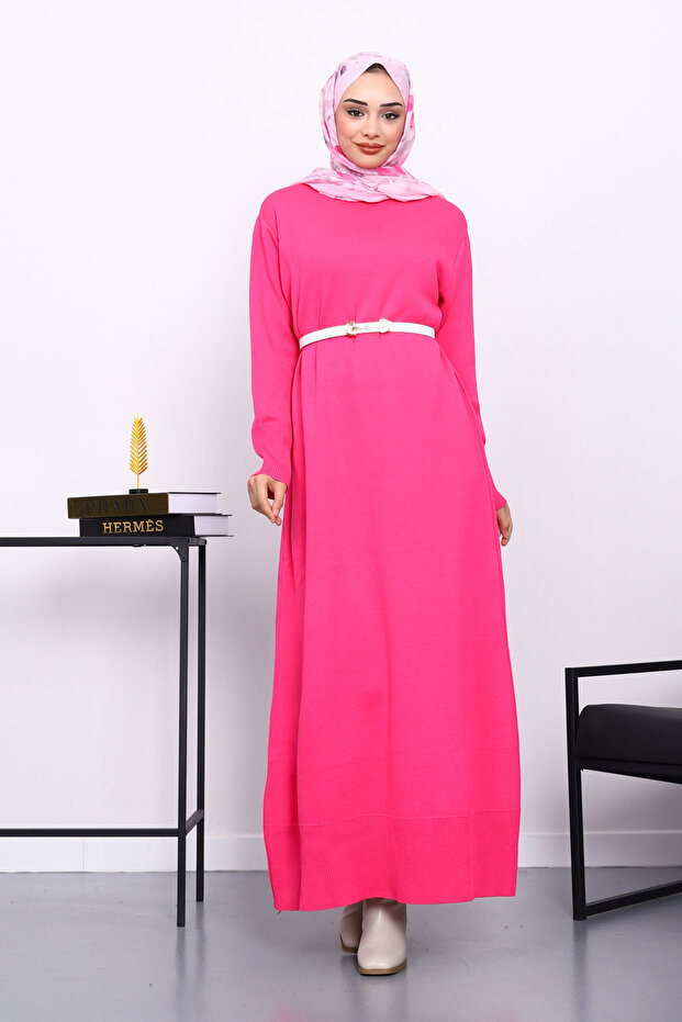 Fuchsia Crew Neck Knit Dress