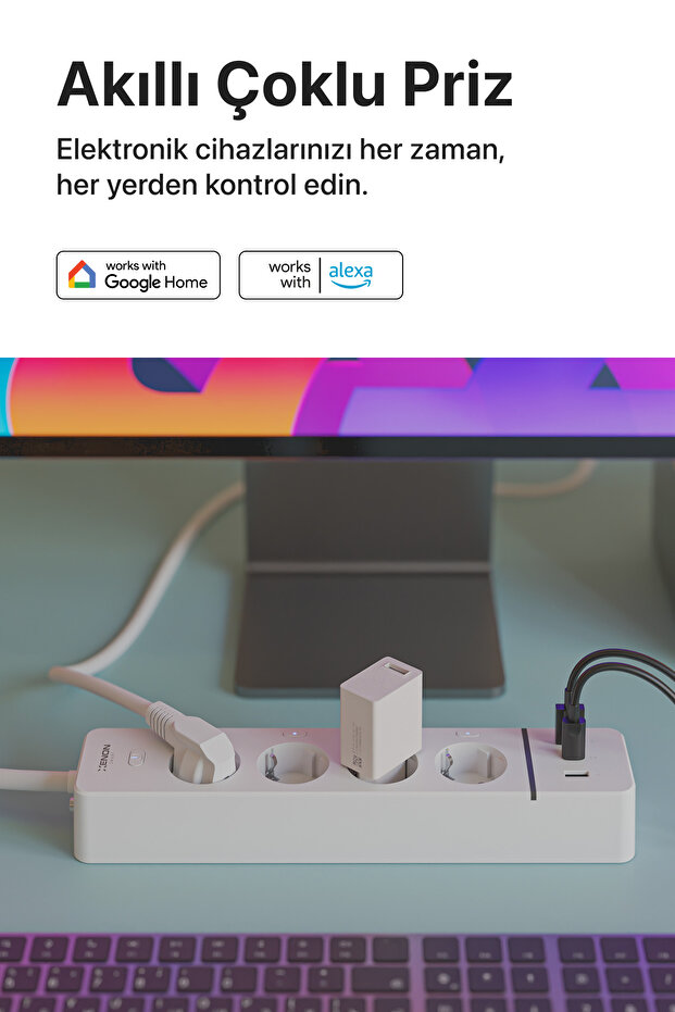 Smart Multi 4-Socket Wi-Fi 2 Usb-A and 1 Usb-C 3680W 180 cm Google and Alexa Mobile Control X7087 - 2