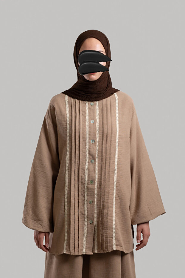 Ribbed Detailed Muslin Shirt - Mink