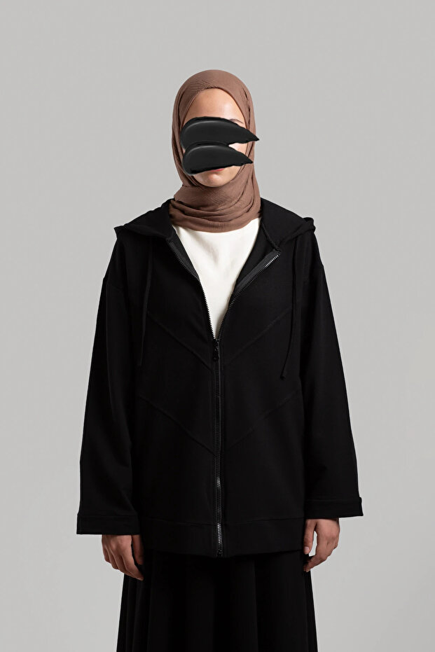 Form Dikişli Fermuarlı Sweatshirt - Siyah - 2