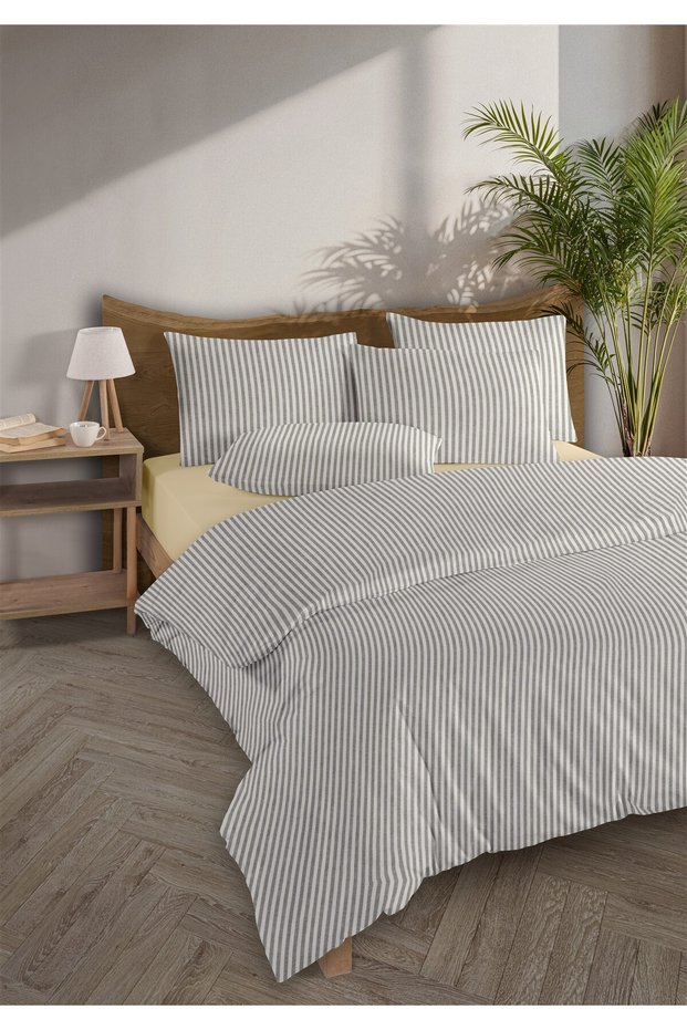 Mira 100% Cotton Ranforce Yezra Khaki Yarn Dyed Duvet Cover Set Single Size - 160X220 cm